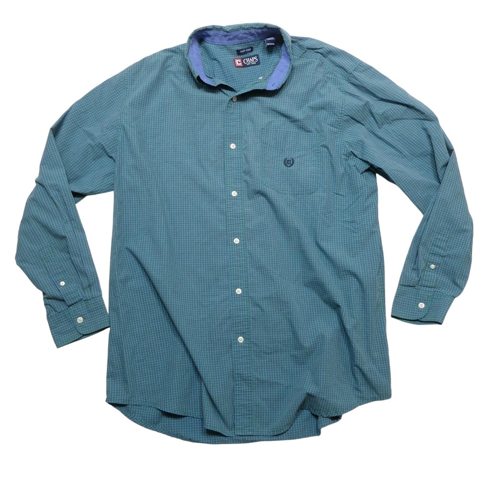 Chaps Shirt Mens 2XLT Big Tall Green Check Long Sleeve Button Up Easy Care